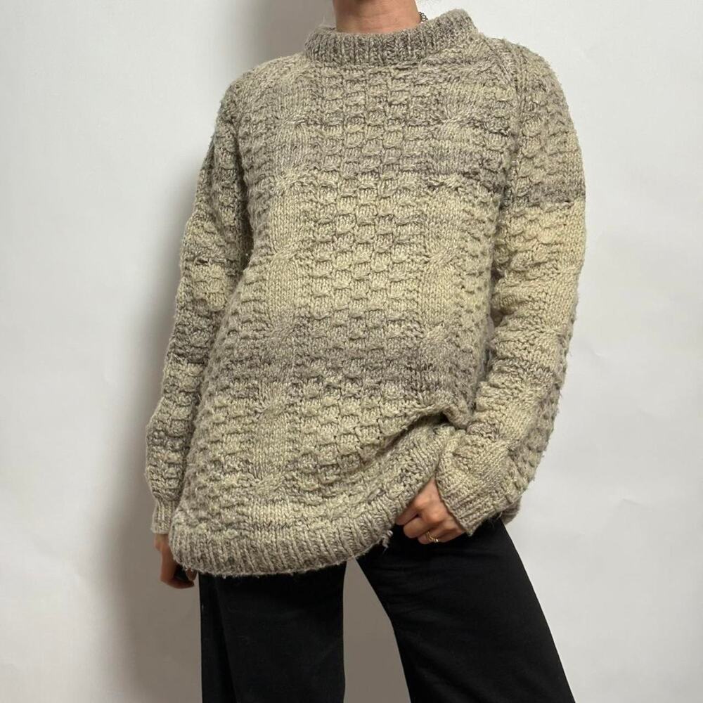 Gray Gradient Cable Knit Mock Neck Sweater - Fits Large
